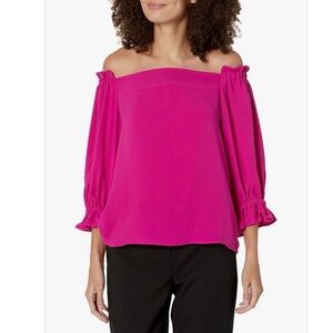Trina Turk Women's Krisha Top Blouse Hot Pink medium off shoulder taffeta New